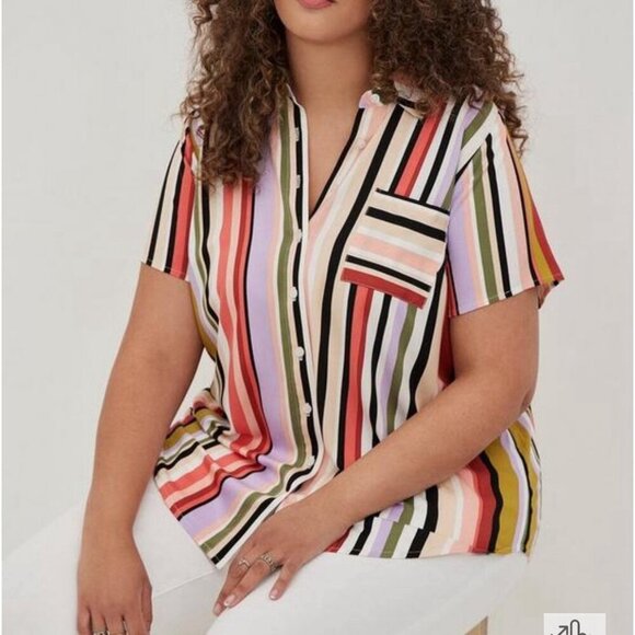 Torrid Size 3 Striped Stretch Challis Button-Front Shirt - Picture 1 of 8